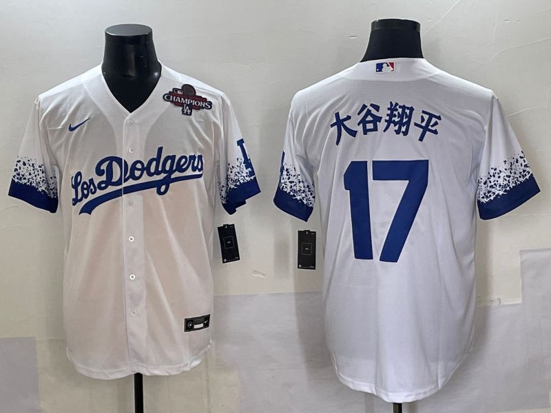 Men Los Angeles Dodgers 17 Ohtani White blue City Edition Nike MLB Jersey style 5